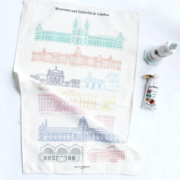 Museums and Galleries in London Tea Towel for wholesale by Kelci London