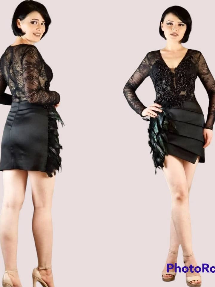 mini-robe de luxe en plumes pour la vente par phoenix fashion