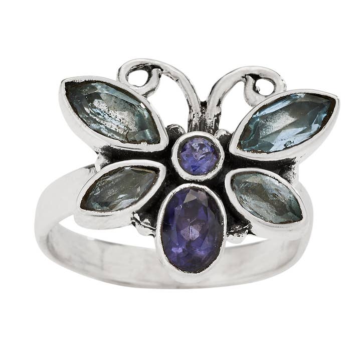 Tiger Mountain Jewelry - Wholesale Cocktail/Statement Ring - Butterfly Effect Sterling Silver Iolite and Blue Topaz Ring