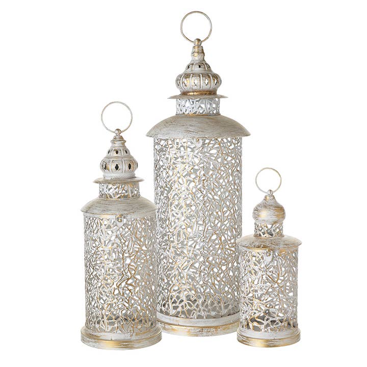 Heaven Sends - Wholesale Lantern - White Metal Filigree Lanterns Set Of 3