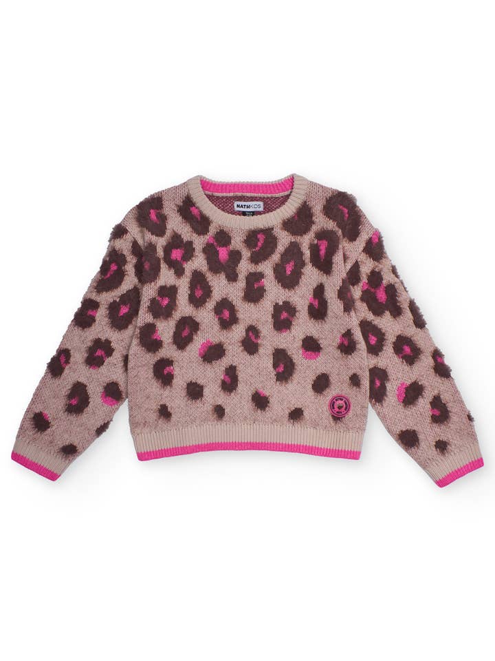 Strikket sweater til pige med dyreprint i rosa nuancer for engroshandel hos tuc tuc