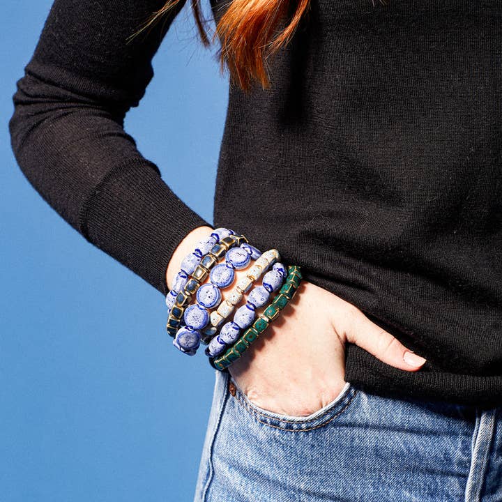 Hadley Wren - Wholesale Beaded Bracelet - Ocean Blues All Shapes Mixed 24 Pack (Mini Bead)