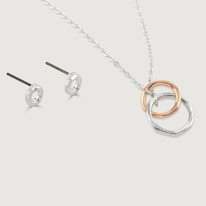 Entwined Rings Earring and Pendant Set for wholesale by Buckley London