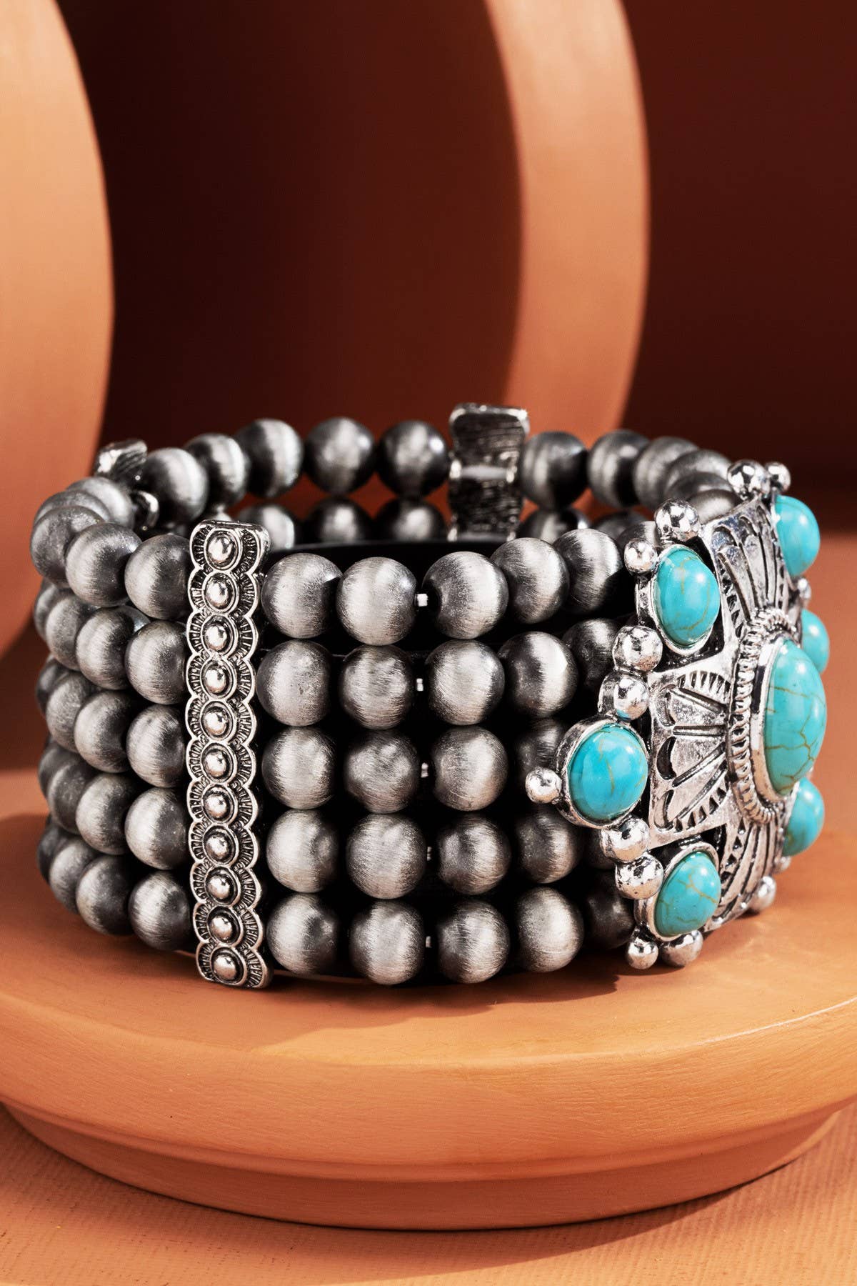 TURQUOISE SBTQ  Navajo Pearl & Cross Stretchy Bracelet for wholesale on Faire2