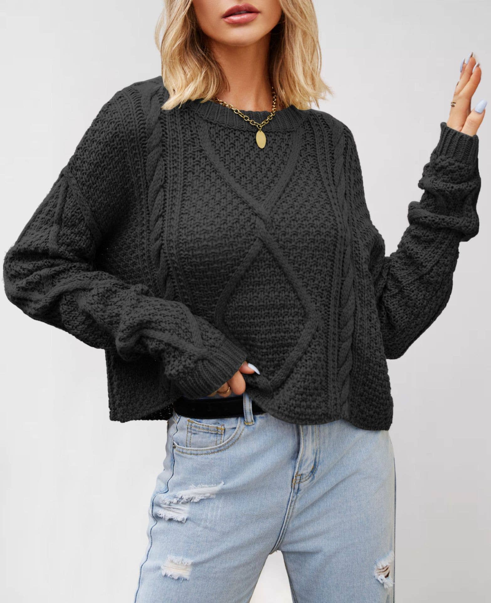Hope & Sunshine - Wholesale Knit Sweater - Women's - Chunky Cable Knit Pullover Sweater0