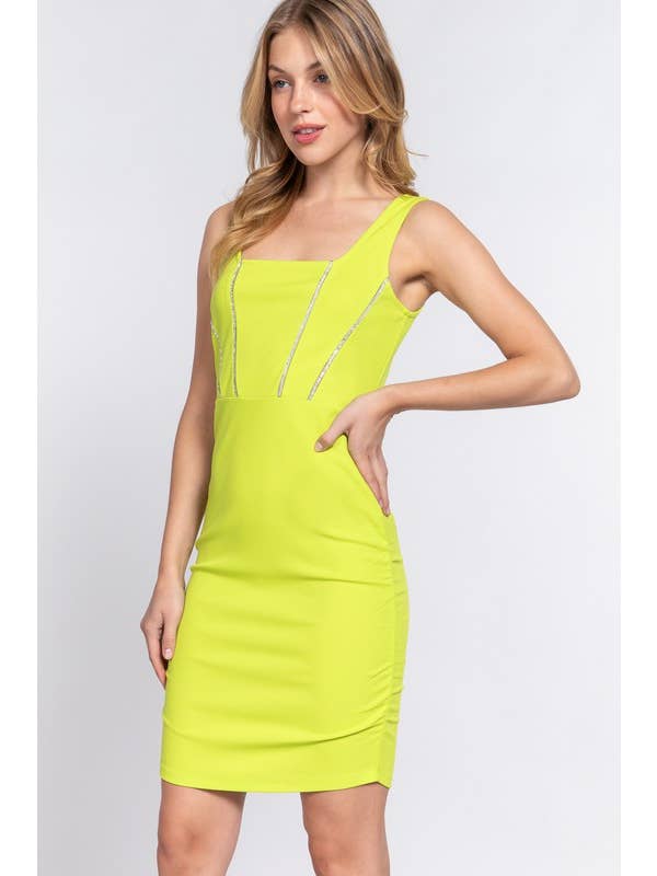 Active Basic | Active USA – Engroshandel Kjole - Dame – Ærmeløs Rhinestone Bodycon strikket minikjole3