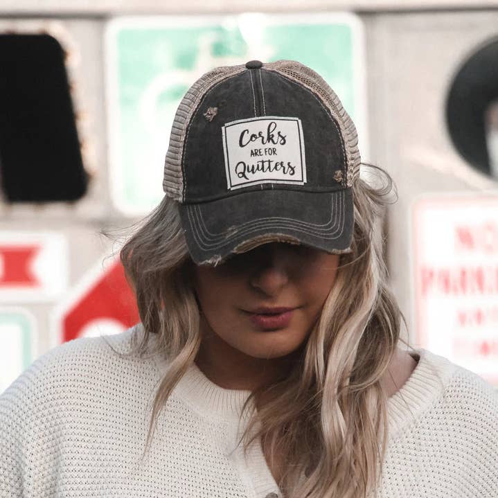 Vintage Life - Wholesale Trucker hat – Unisex - Corks Are For Quitters Distressed Trucker Hat Baseball Cap2