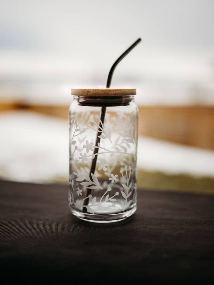 Etched Iced Coffee Glass Can, 16oz Iced Coffee Glass for wholesale by Lester Lou’s Designs