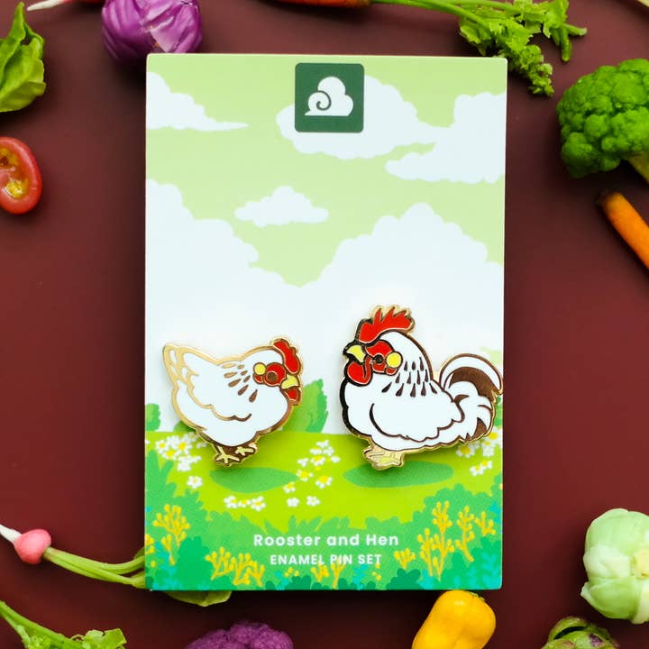 Enamel Pin - White Rooster and Hen for wholesale by Thousand Skies
