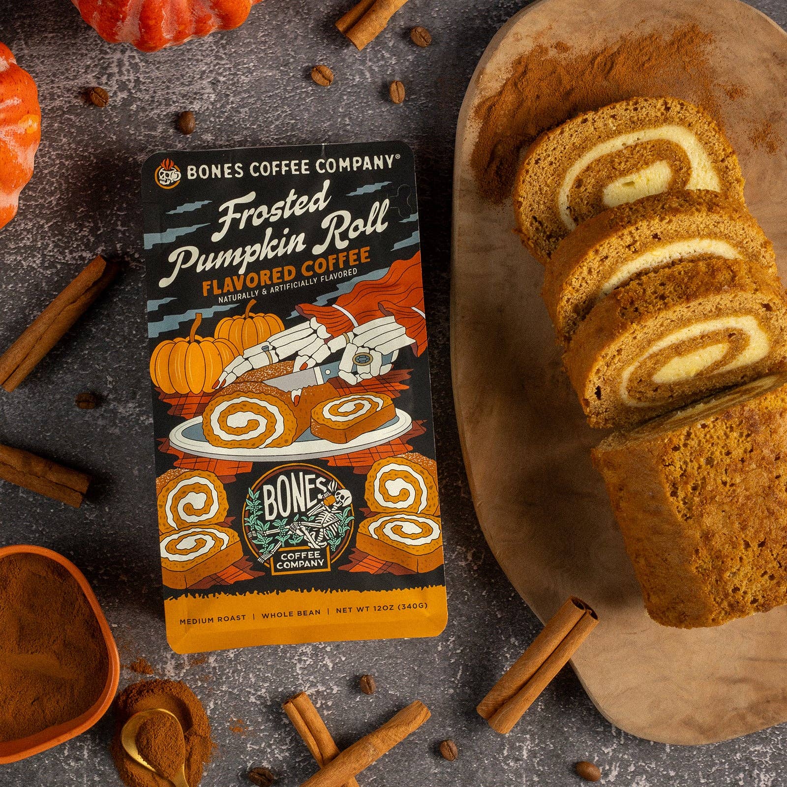 Bones Coffee Company – wholesale Malet kaffe – Frosted Pumpkin Roll kaffe | 340 g | Hela bönor och malet7