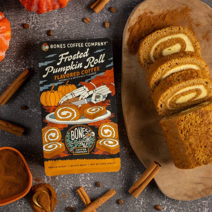 Bones Coffee Company - Wholesale Ground Coffee - Frosted Pumpkin Roll Coffee | 12oz | Whole Bean & Ground7