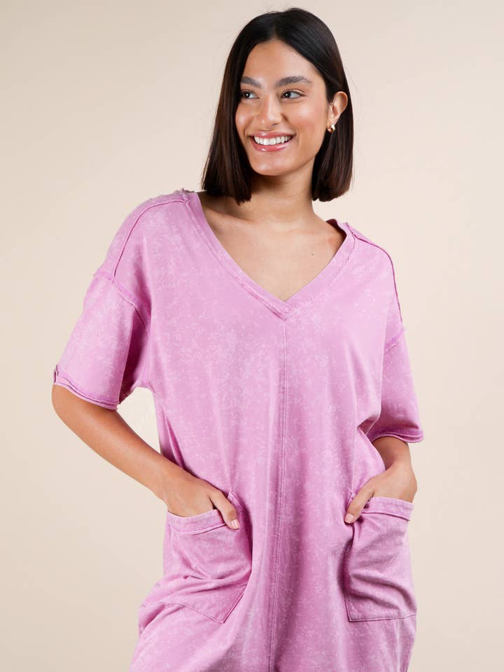 VERY J - Wholesale Romper - Women's - NP70740X-PLUS SIZE Mineral Washed Casual Knit Romper