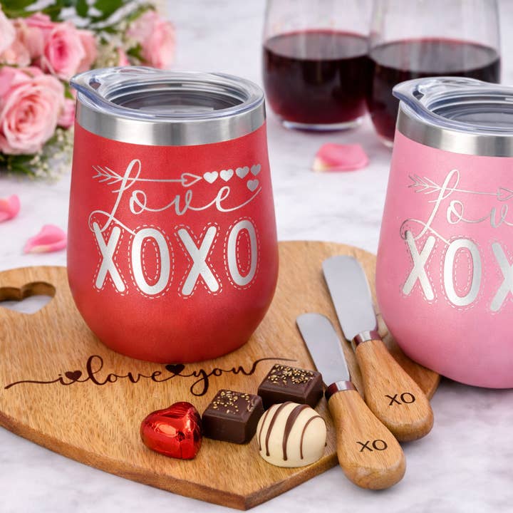 Valentine Date Night Bundle – Love XOXO Tumblers + Heart Board Set for wholesale by Creative Inspiration Design