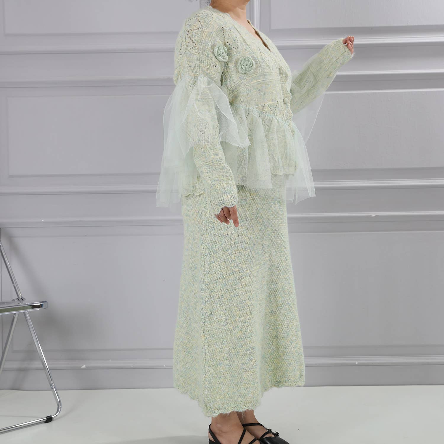 PEACH ACCESSORIES - Wholesale Cardigan - Women's - Knitted Cardigan with Lace Detail SDK1539