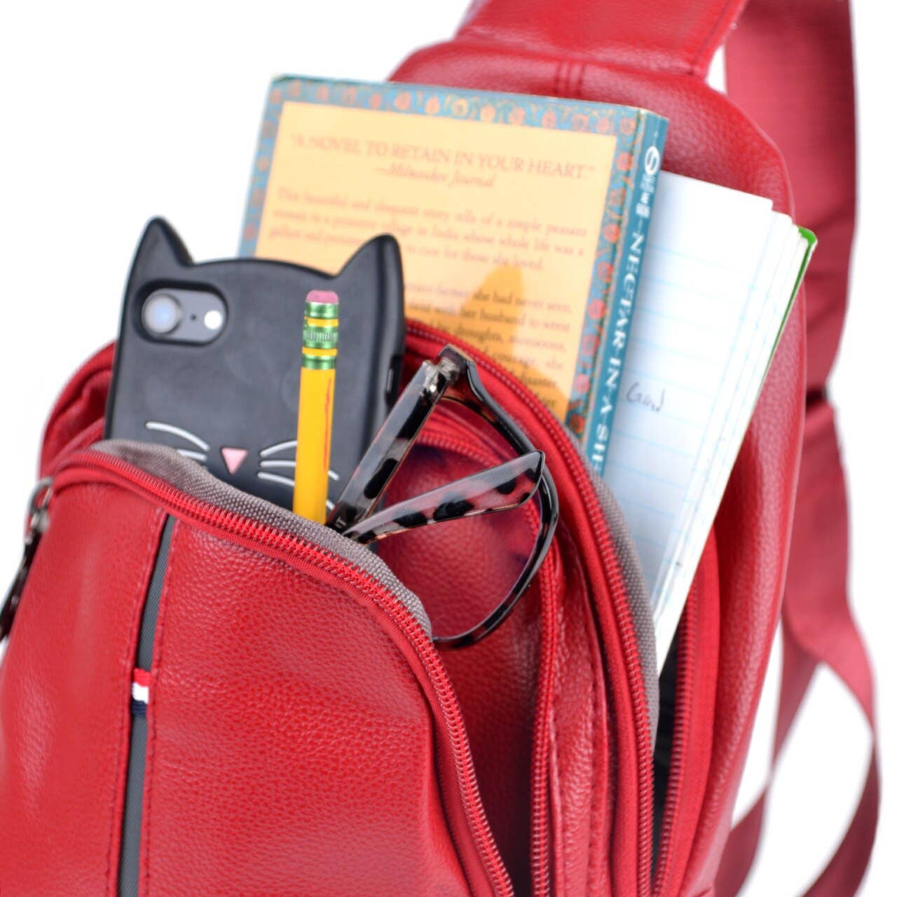 Selini New York - Wholesale Backpack - Women's - Red Crossbody Leather Sling Bag Backpack - FBG1824-RD4