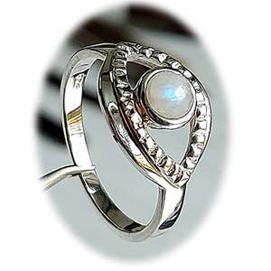 Warding the Evil Eye Sterling Ring - Rainbow Moonstone for wholesale by Crystal Earth Sterling