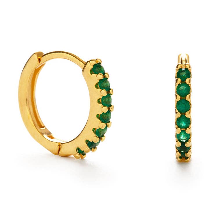 15mm Emerald Green Huggie Hoop Earrings for wholesale by Amano Studio