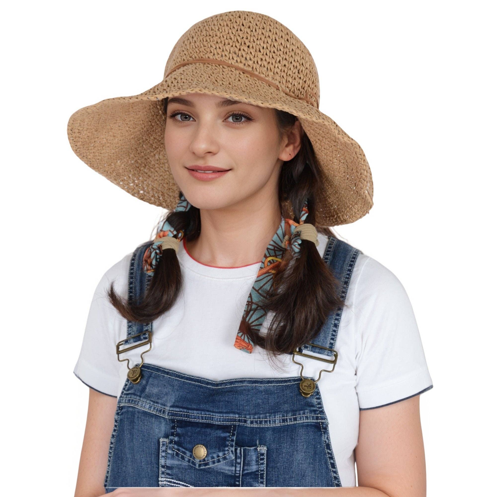 AK Brand - Wholesale Straw Hat - Women's - Woven Floppy Sun Hat with Rounded Crown and Decorative Bow D7
