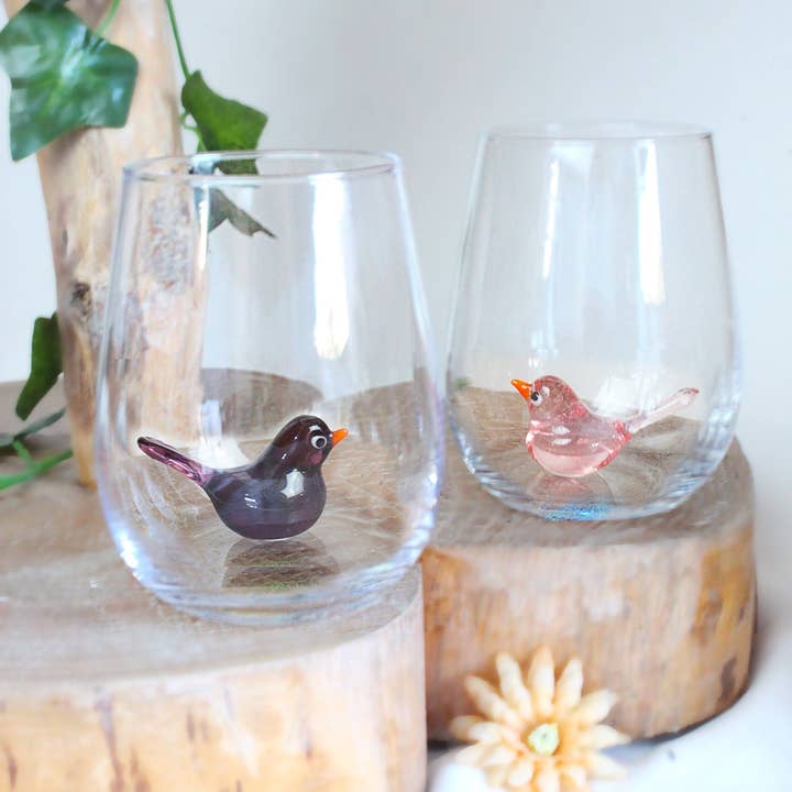 Adamodart – Copo de vinho por atacado – Copo para bebida com pássaros coloridos, copo de vinho sem haste, caneca de pássaro4
