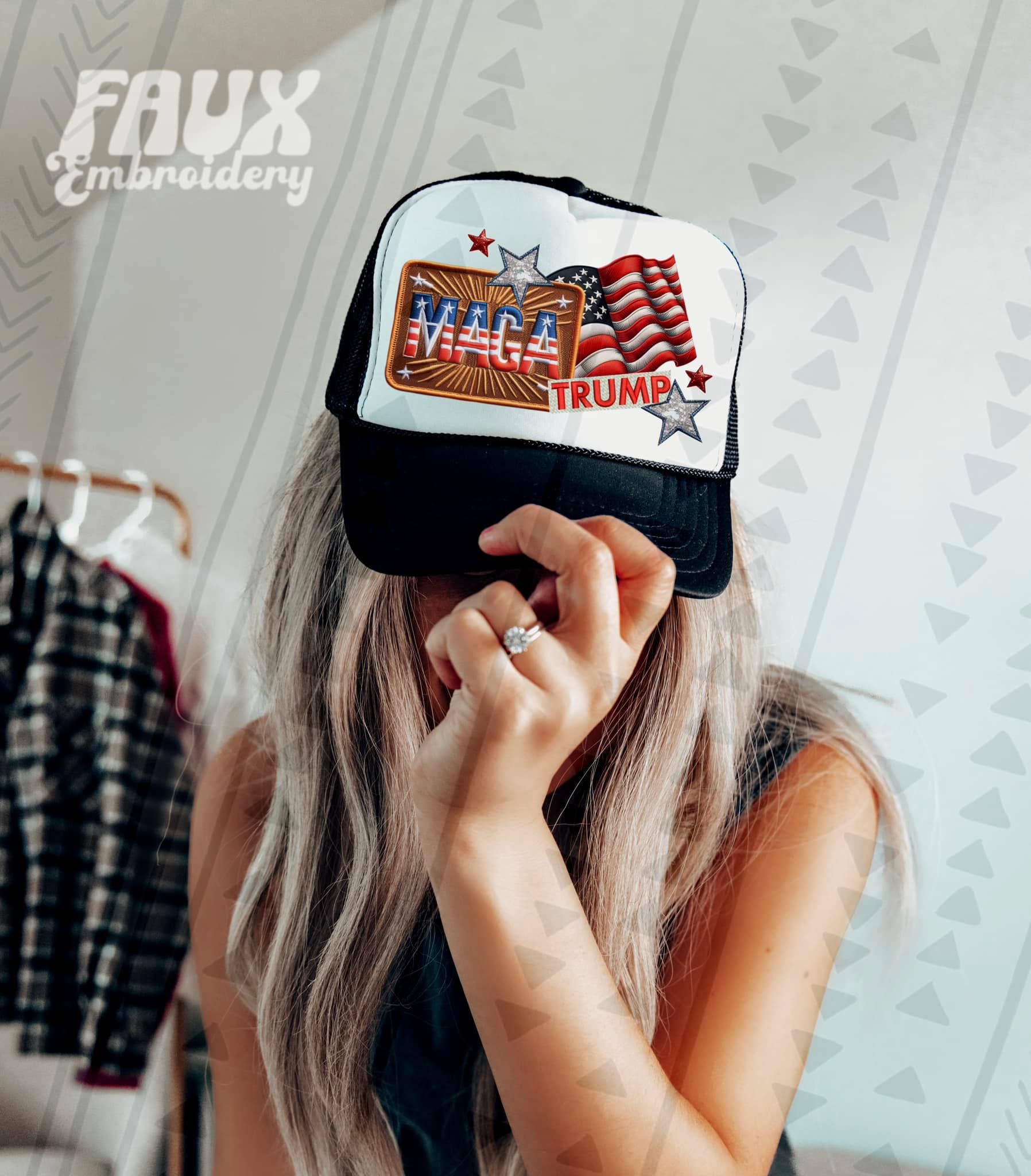 K and M Designs - Wholesale Sublimation Transfer - MAGA Hat Faux Embroidered Patch DTF Transfer