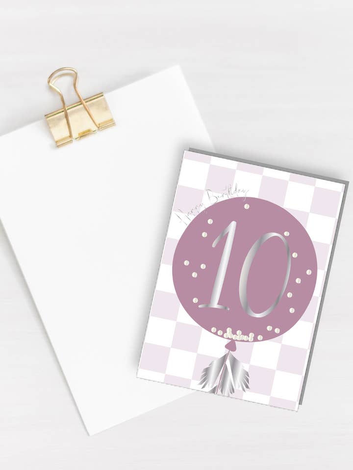 10 års fødselsdag ballon kort - sølv folieret for engroshandel hos Três Paper Co