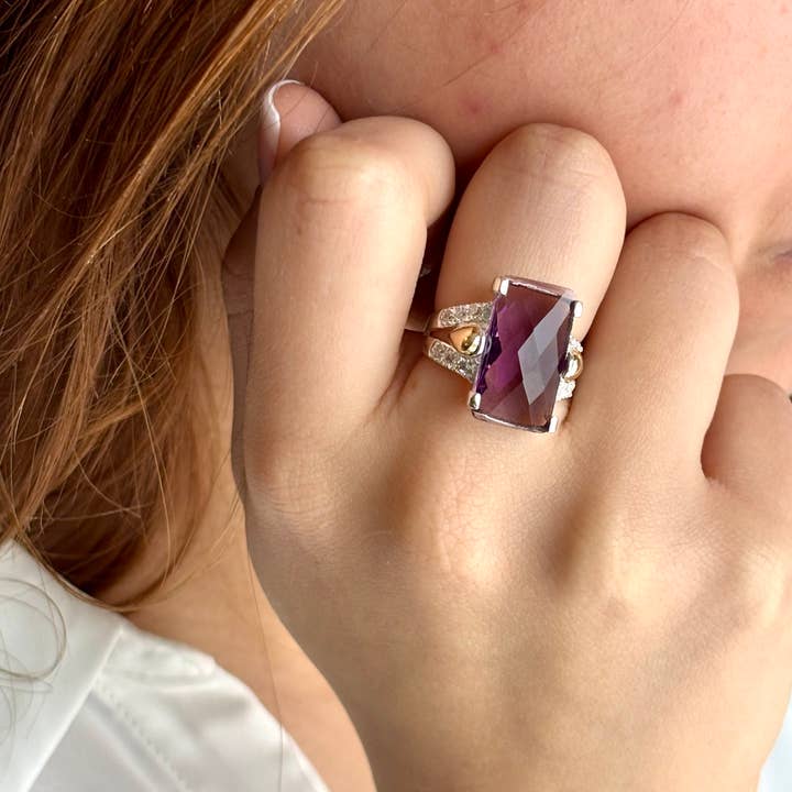 925 Sterling Silver Ring with 10K Gold Accents and amethyst for wholesale by QURI