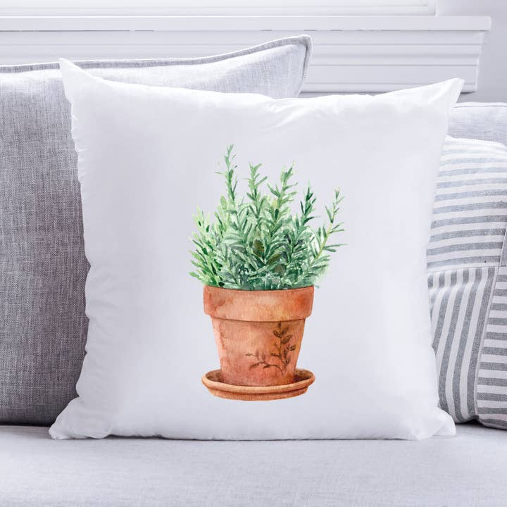 Coussin de printemps Watercolor Herb Clay Pot pour la vente par Emma and the Bean
