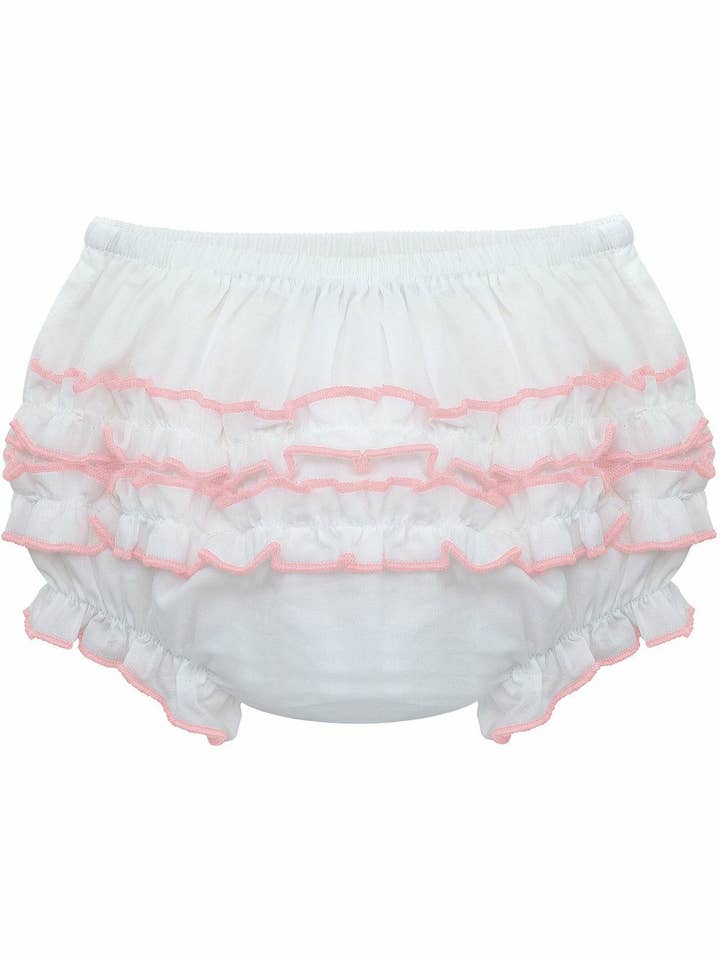 Baby Girls Ruffle Diaper Covers Pink Trim for wholesale by Julius Berger & Carriage Boutique