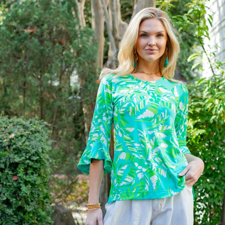 Knit 3/4 Ruffle Sleeve Best-Seller Susan Top for wholesale by La Mer Luxe