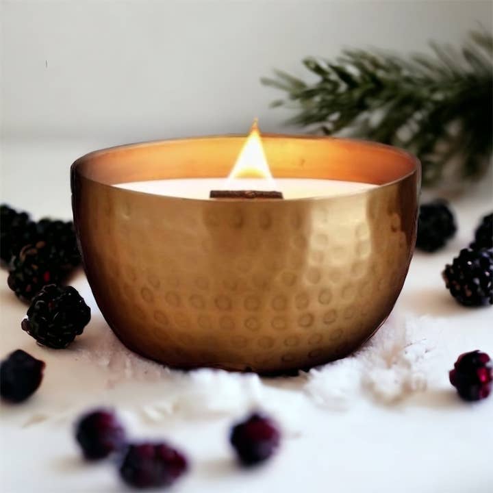 Woodsy Homelife - Wholesale Jar/Filled Candle - Winter/Holiday Brass Bowl Collection - 14oz /Soy/ Woodwick