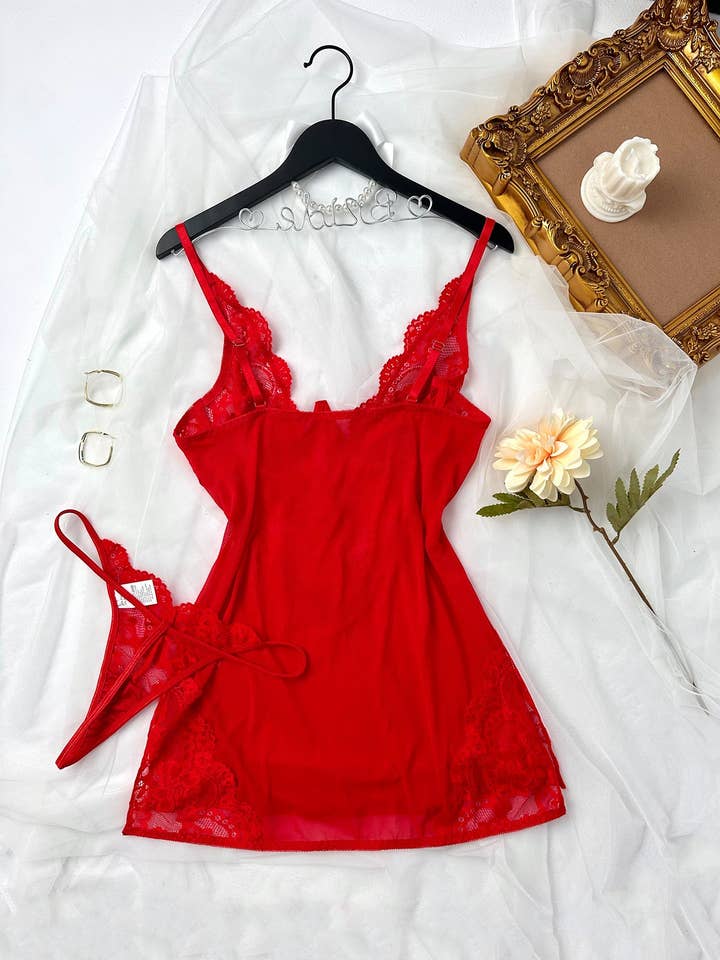 Sweetkama - Wholesale Chemise - Women's - Hollow Mesh Perspective Lace Chemise HF-4166