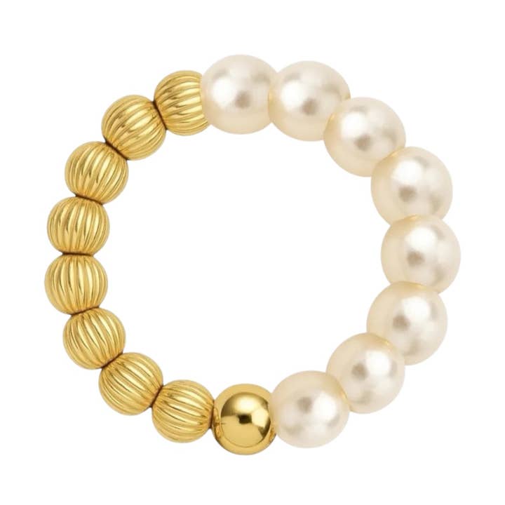 Penelope | Beaded Stretchy Ring with Pearls for wholesale by bara boheme