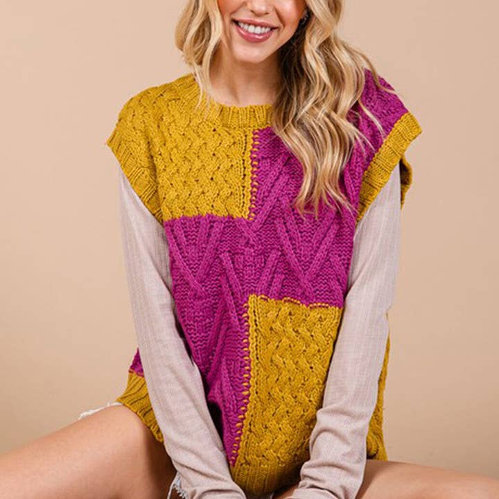 TIS12230- Färgglad stickad väst med blandade texturer för wholesale av IWT Brands