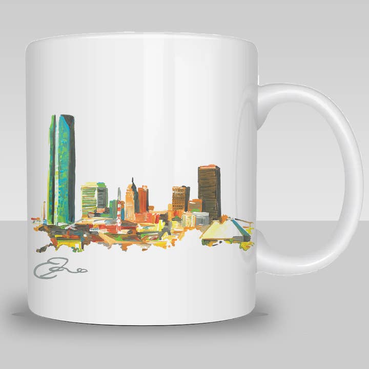 Oklahoma City – Tasse à café avec la silhouette de la ville d'Oklahoma City pour la vente par Eric Hanson Artwork