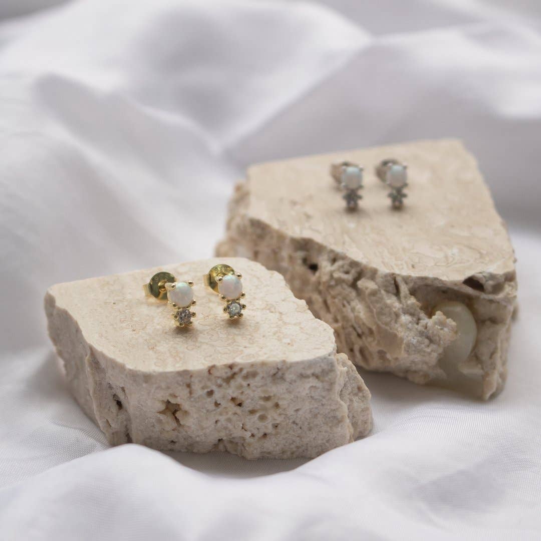 Aurora Jewels - Vendita all'ingrosso Orecchini a bottone - Orecchini a bottone in zirconia cubica e opale3