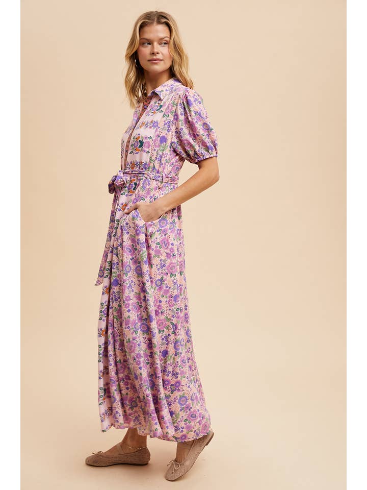 In Loom - Wholesale Dress - Women's - BORDER PRINT BUTTON DOWN MAXI DRESS