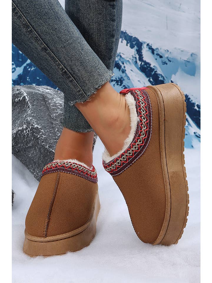 Chestnut LDC Contrast Print Suede Plush Lined Snow Boots for wholesale on Faire1