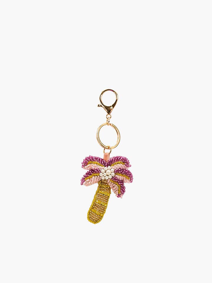 Pink Palm Beaded Charm Keychain for wholesale by America & Beyond
