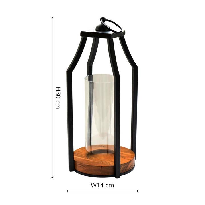 Ivyline – wholesale Lantern – Felicity Circular Base Indoor Lantern in Acacia Wood & Metal3