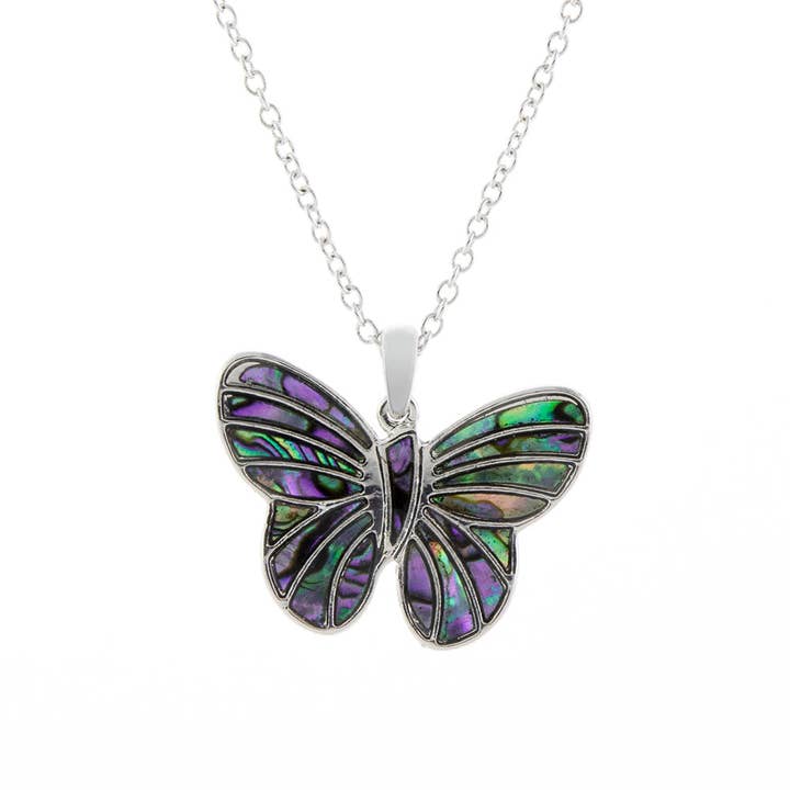 Collier Papillon Magnifique en Nacre Paua, Plaqué Rhodium pour la vente par Byzantium Collection Ltd
