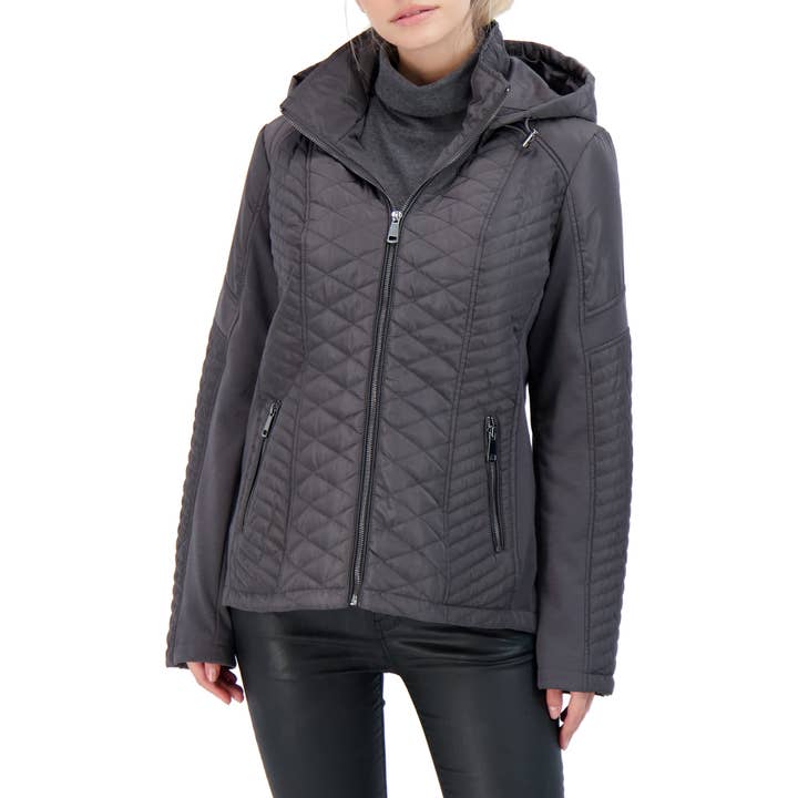 Sebby Collection Veste matelassée à capuche pour femme Gris pour la vente par Sebby