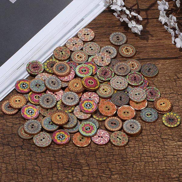RANDOM COLOR About 100Pcs Multi-Color Wooden Round Sewing Buttons For DIY Craft Decoration for wholesale on Faire5