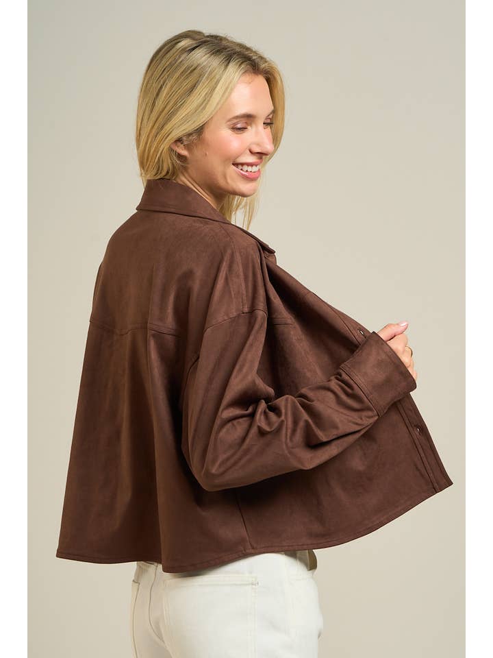 ANWND - Wholesale Buttoned-down shirt β Women's - 2881-Faux Suede Button-Up Overshirt8