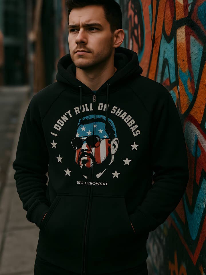 Official Store - Wholesale Hoodie - Men's - Big Lebowski - Roll On Shabbas Men's Zippered Hoodie1