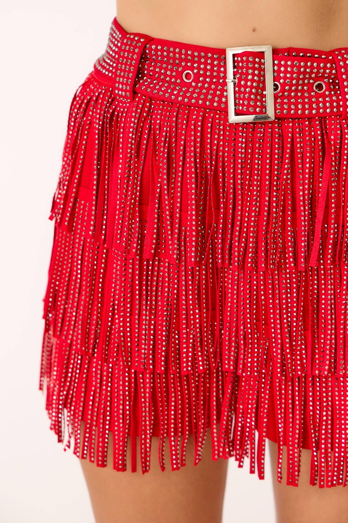 KIWI - Vente Jupe-short – femme - Jupe-culotte western en suédine avec franges et strass gris anthracite4