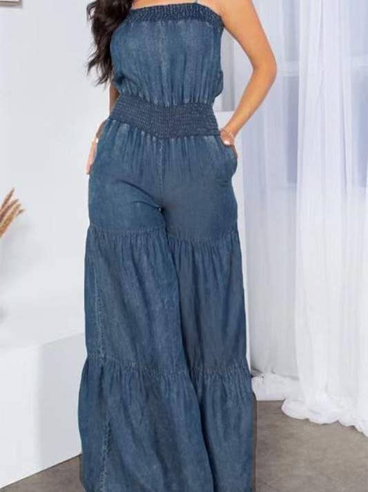 BLAU trägerlose Jeansoveralls für den Großhandel auf Faire
