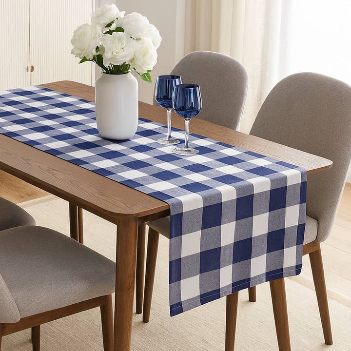 Navy-White Buffalo Plaid Thin Soft Table Runner for wholesale by Fennco Styles