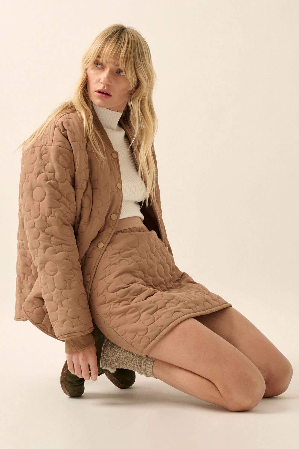 Promesa USA – wholesale Kjol - Dam – Solid blommönster Sidodragkedja Quilt Mini kjol9