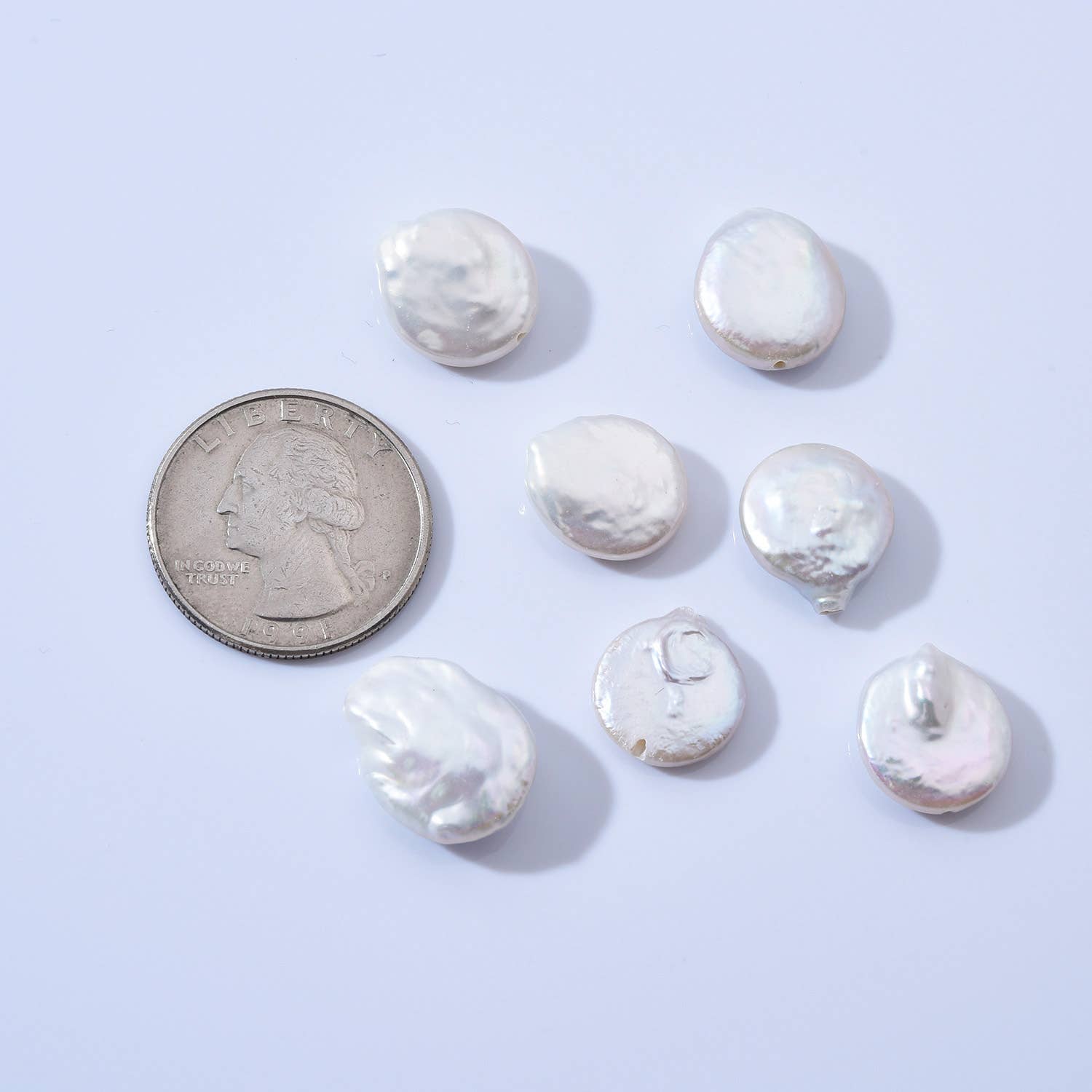 findings4uGem – Engroshandel Perlehalskæde – Naturlige ferskvands hvide flade møntperler, FWP01410