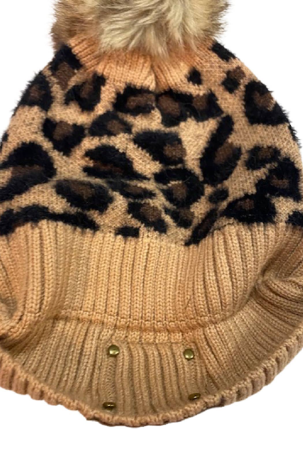 Embellish Your Life - Wholesale Beanie - Women's - LV Up-Cycled Brown Leopard Pom Knit Beanie1